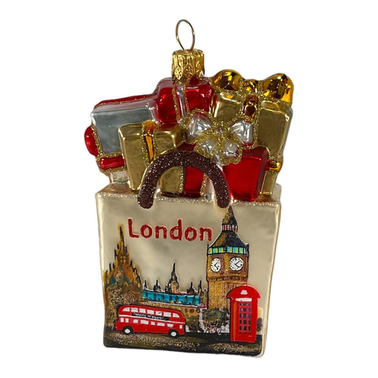 Pinnacle Peak Trading London England Shopping Bag Polish Glass Christmas Ornament Travel Decoration