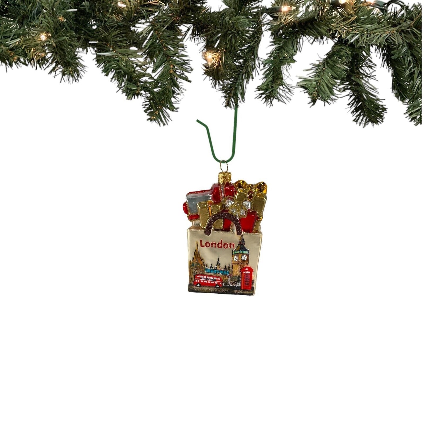 Pinnacle Peak Trading London England Shopping Bag Polish Glass Christmas Ornament Travel Decoration
