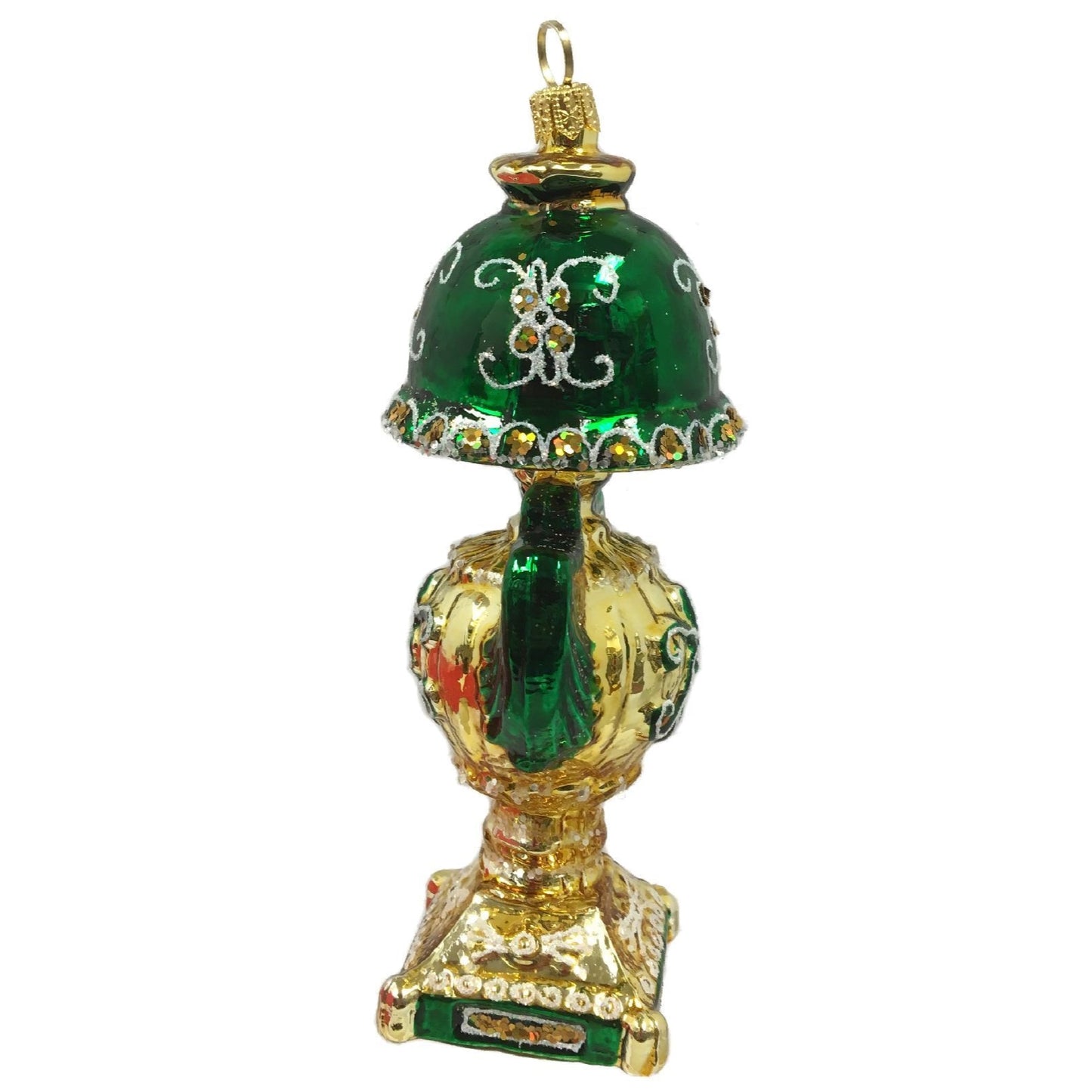 Green and Gold Vintage Lamp Polish Glass Christmas Tree Ornament Decoration