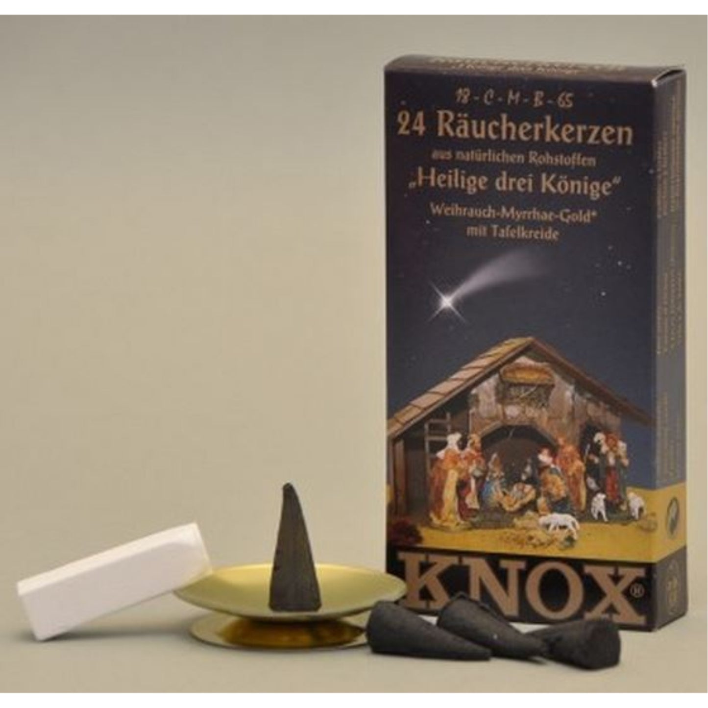 Knox Three Kings Christmas Myrrh Incense Cones with Chalk and Gold Shell Smokers