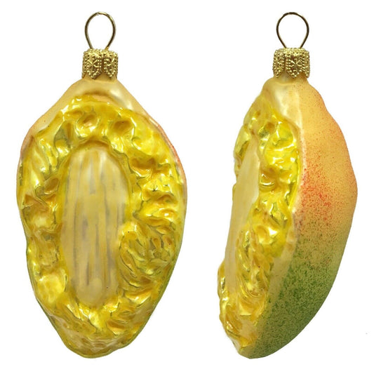 Pinnacle Peak Trading Slice of Mango Fruit Polish Glass Christmas Ornament Food Decoration Set of 2