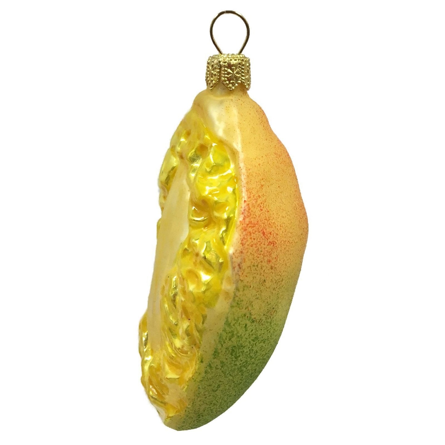 Pinnacle Peak Trading Slice of Mango Fruit Polish Glass Christmas Ornament Food Decoration Set of 2