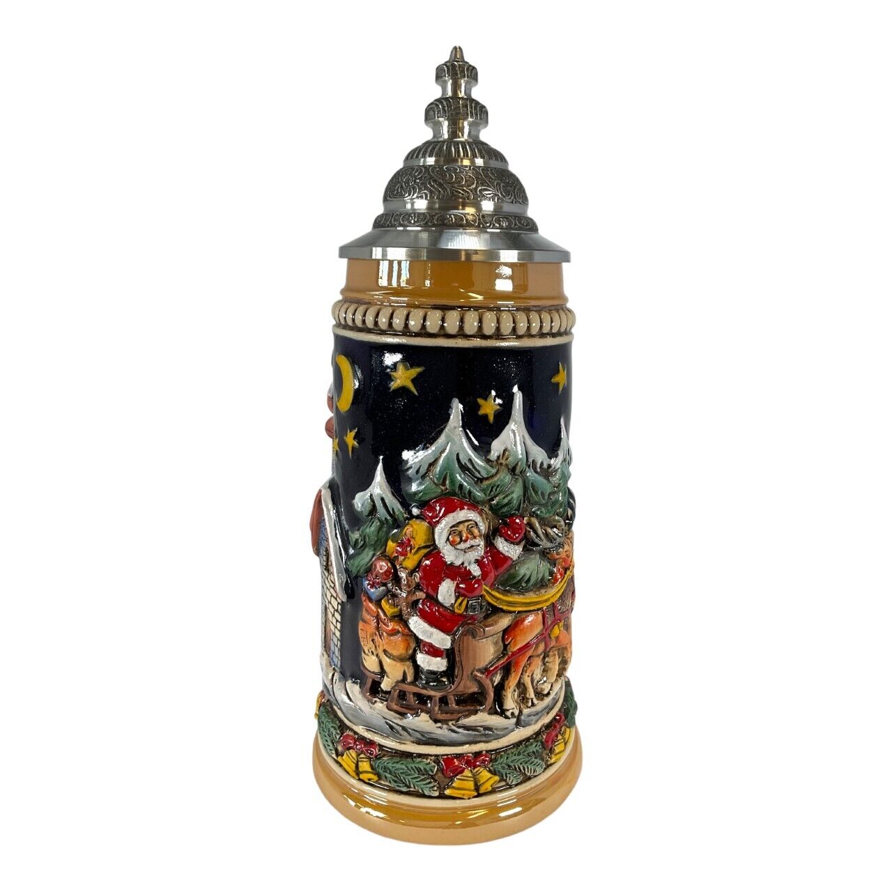 Santa Claus Riding His Sleigh with Reindeer LE Christmas German Beer Stein .5 L