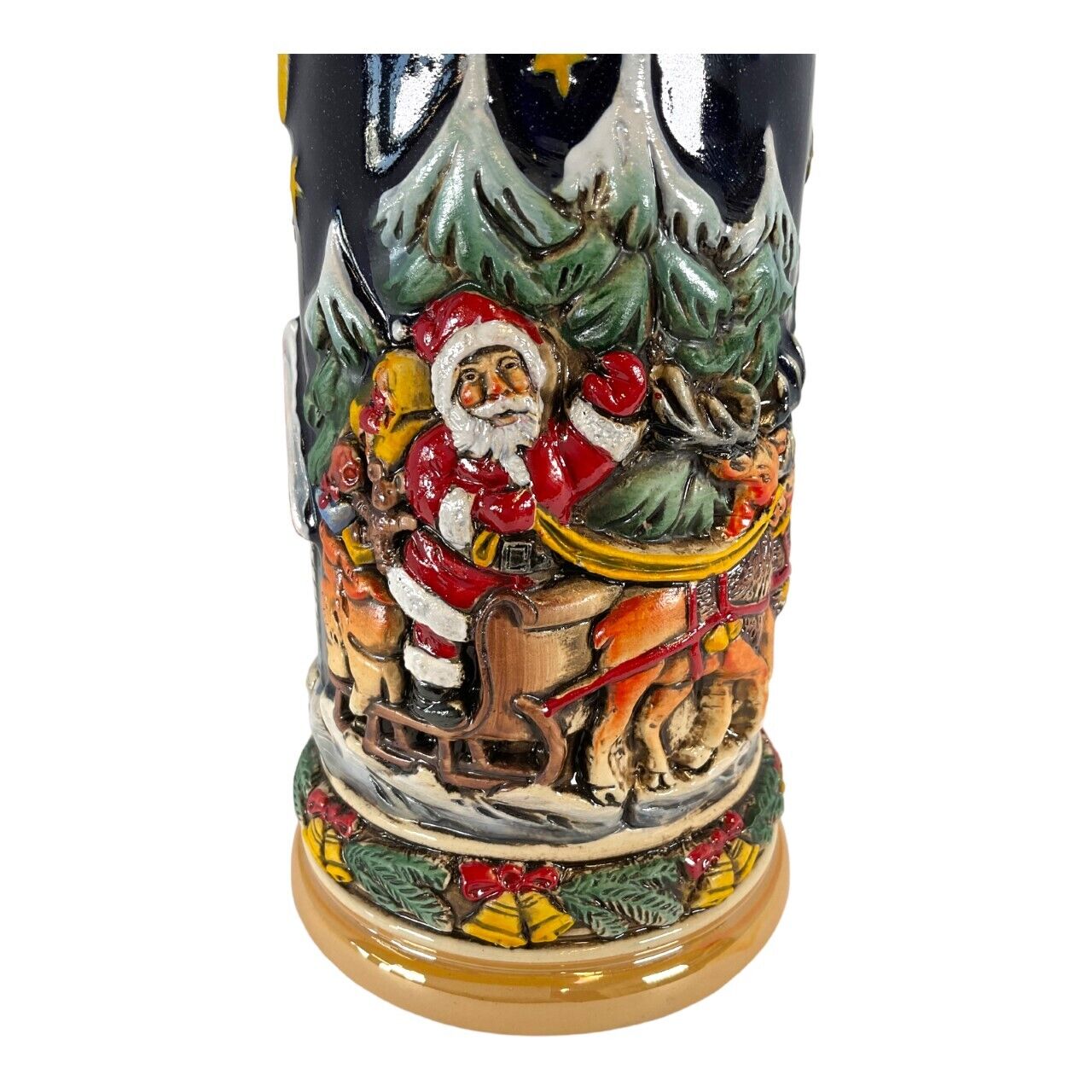 Santa Claus Riding His Sleigh with Reindeer LE Christmas German Beer Stein .5 L