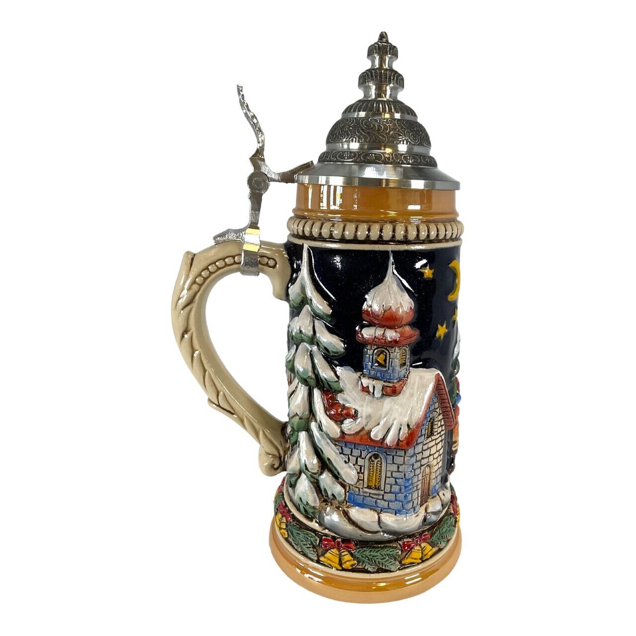 Santa Claus Riding His Sleigh with Reindeer LE Christmas German Beer Stein .5 L