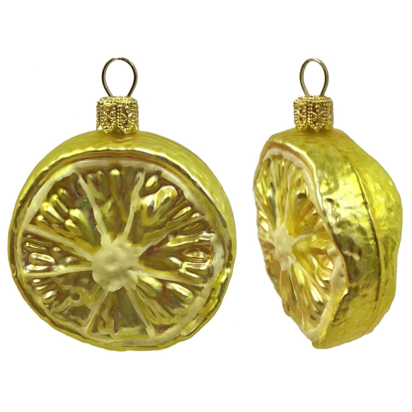 Pinnacle Peak Trading Slice of Lemon Citrus Fruit Polish Glass Christmas Tree Ornament Food Set of 2