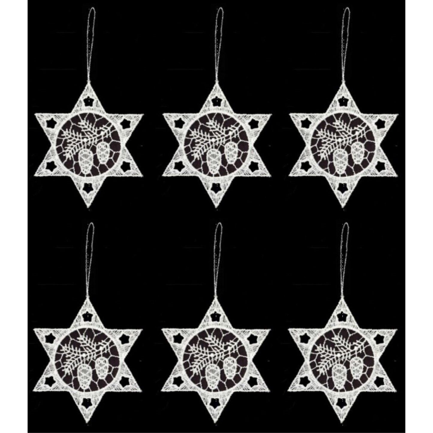 Star with Pinecones German Lace Christmas Tree Ornaments Set of 6 Decorations