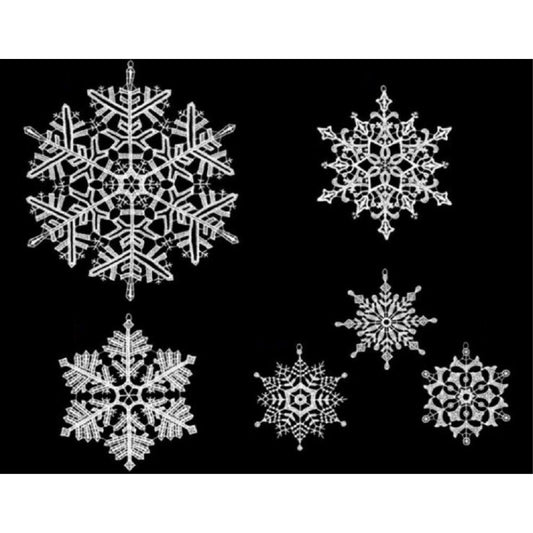 Large White Snowflakes German Lace Christmas Tree Ornaments Set of 6 Decorations