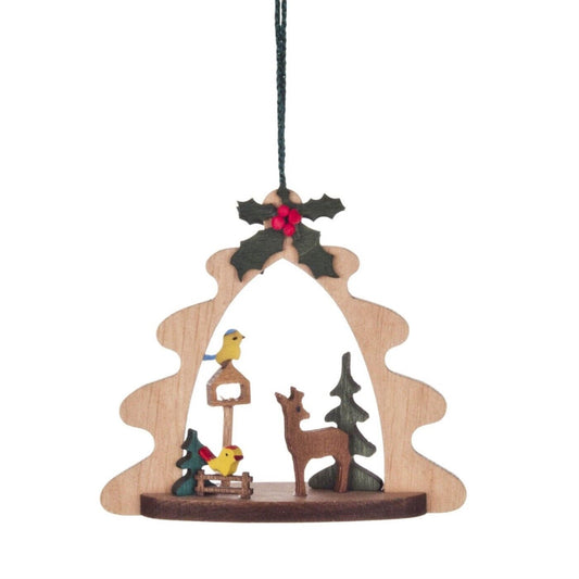 Pinnacle Peak Trading Bird House Deer and Birds German Wood Christmas Tree Ornament 2.75 Inch