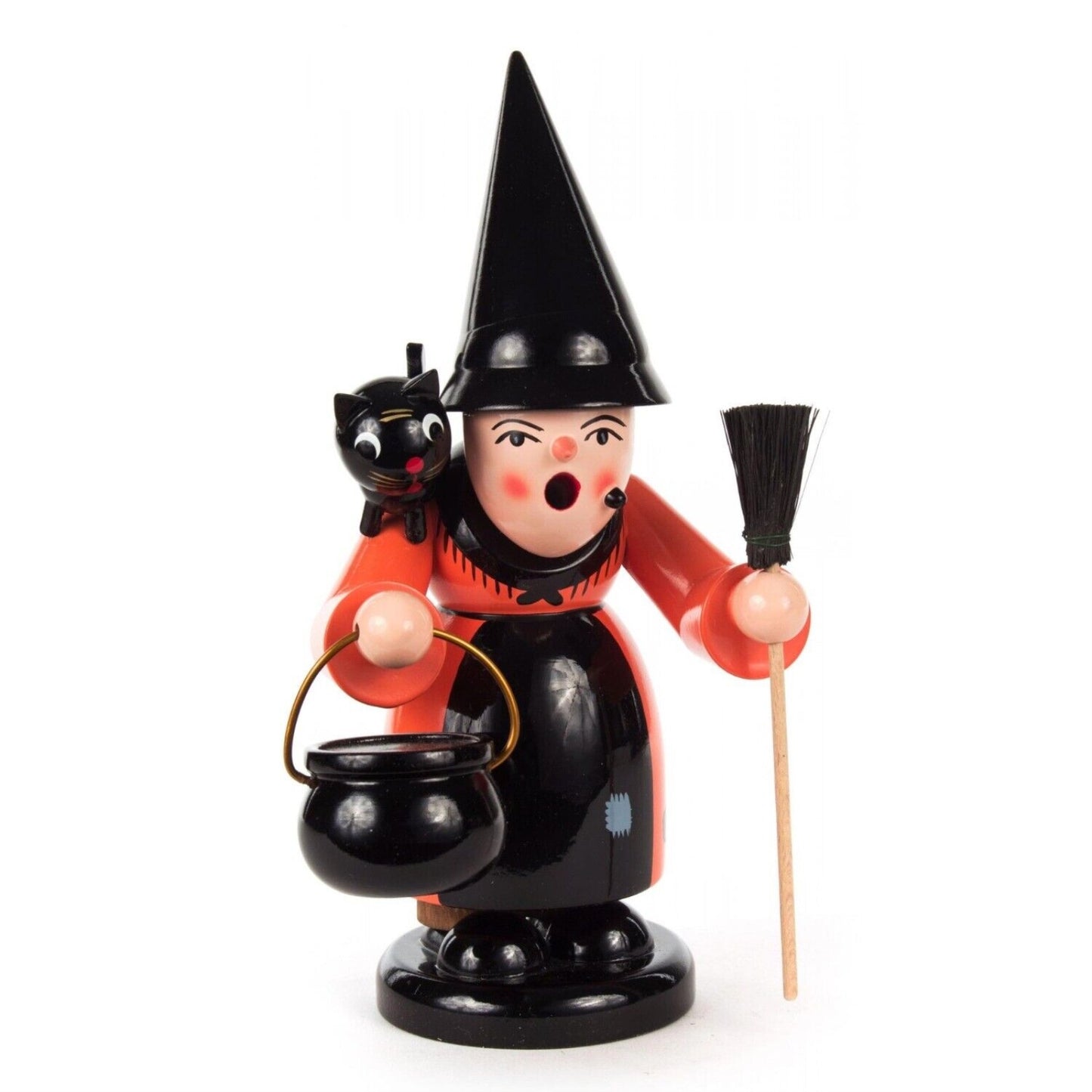 Pinnacle Peak Trading Witch with Black Cat and Cauldron German Incense Smoker