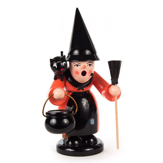 Pinnacle Peak Trading Witch with Black Cat and Cauldron German Incense Smoker