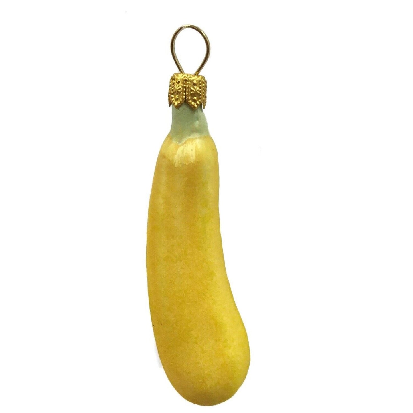 Yellow Zucchini Squash Polish Glass Christmas Ornament Food Decoration Set of 2