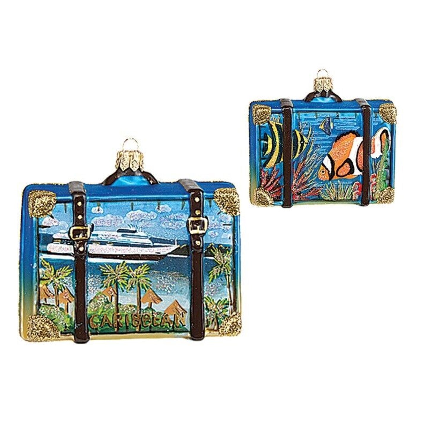 Caribbean Travel Suitcase Polish Glass Christmas Ornament ONE Tree Decoration