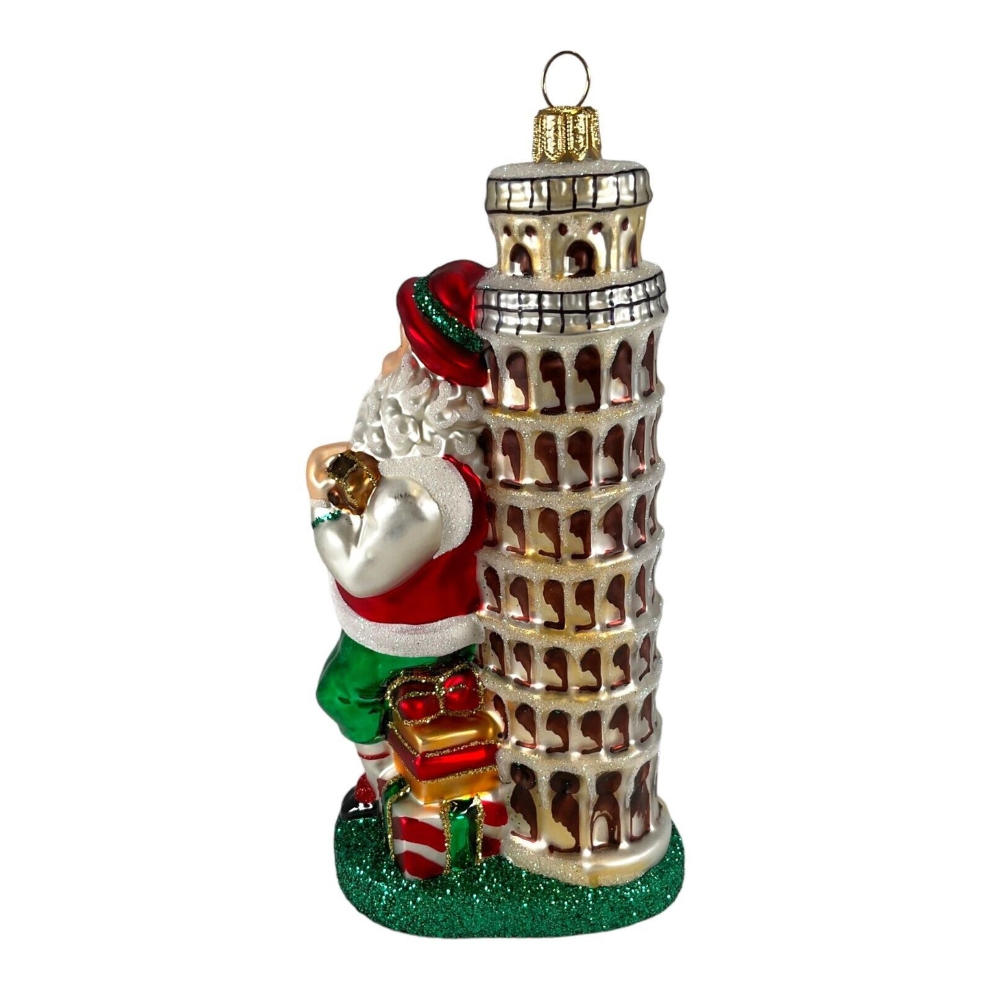 Pinnacle Peak Trading Italy Leaning Tower of Pisa Santa Polish Mouth Blown Glass Christmas Ornament