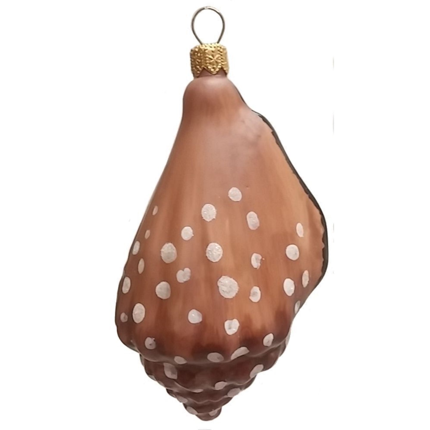Pinnacle Peak Trading Brown Spotted Conch Seashell Polish Blown Glass Christmas Ornament Decorations