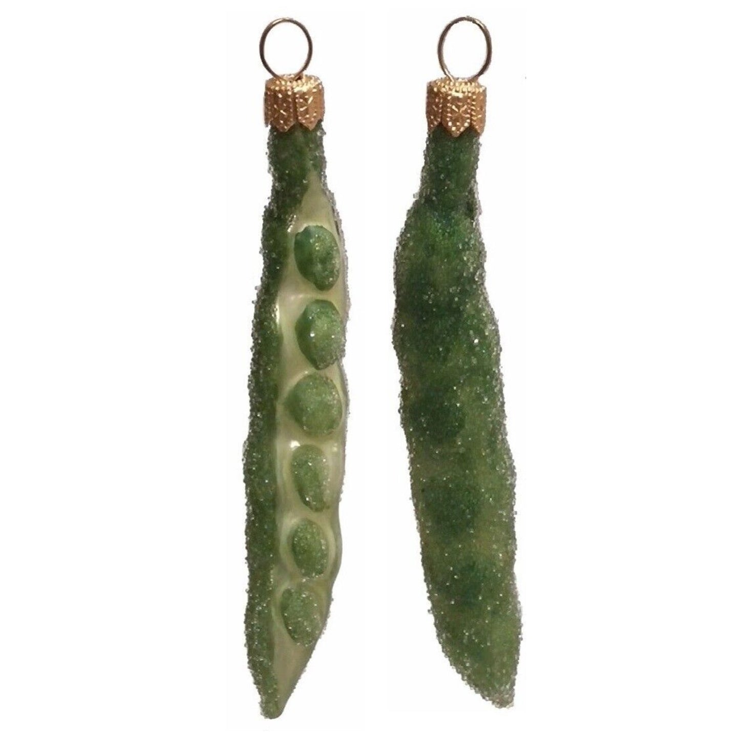 Peapod Vegetable Polish Blown Glass Christmas Ornament Set of 2 Decorations