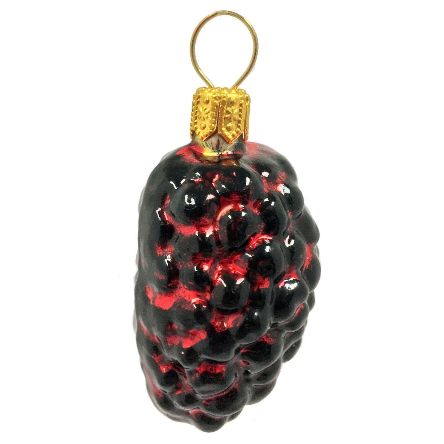 Red and Black Mulberries Polish Glass Christmas Ornament Set of 3 Mulberry Fruit