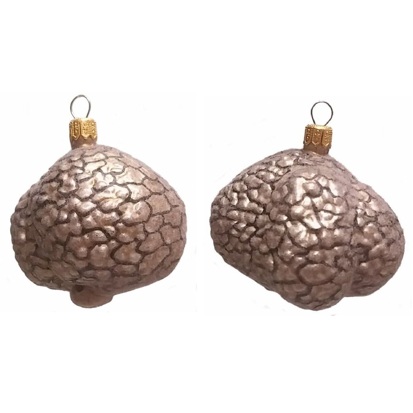 Fuzzy White Truffle Food Polish Glass Christmas Ornament Set of 2 Decoration