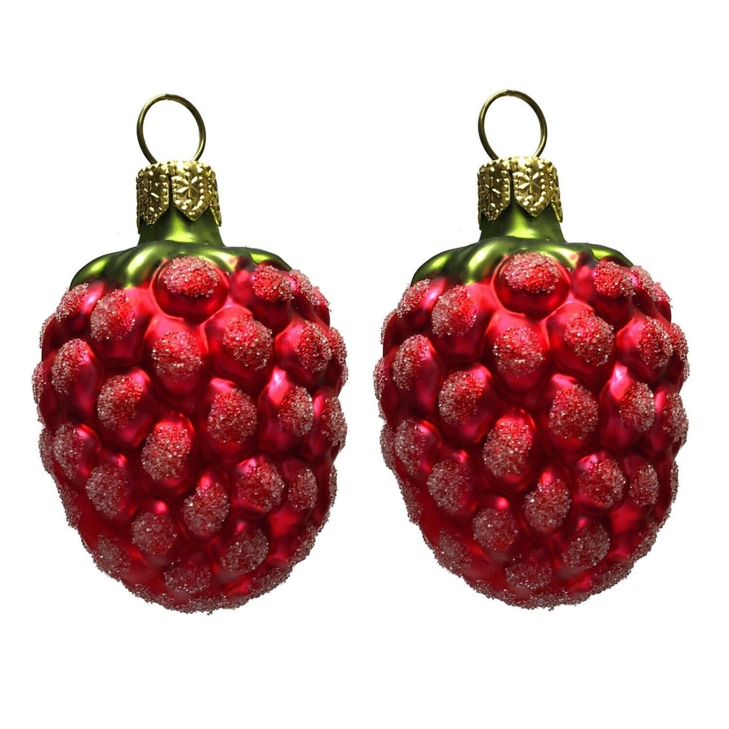 Red Raspberries Polish Glass Christmas Ornament Set of 2 Fruit Food Raspberry