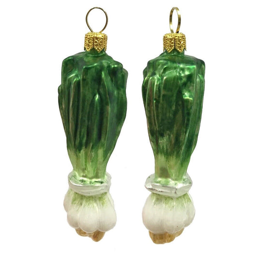 Pinnacle Peak Trading Green Onion Scallion Polish Glass Christmas Ornament Vegetable Food Set of 2