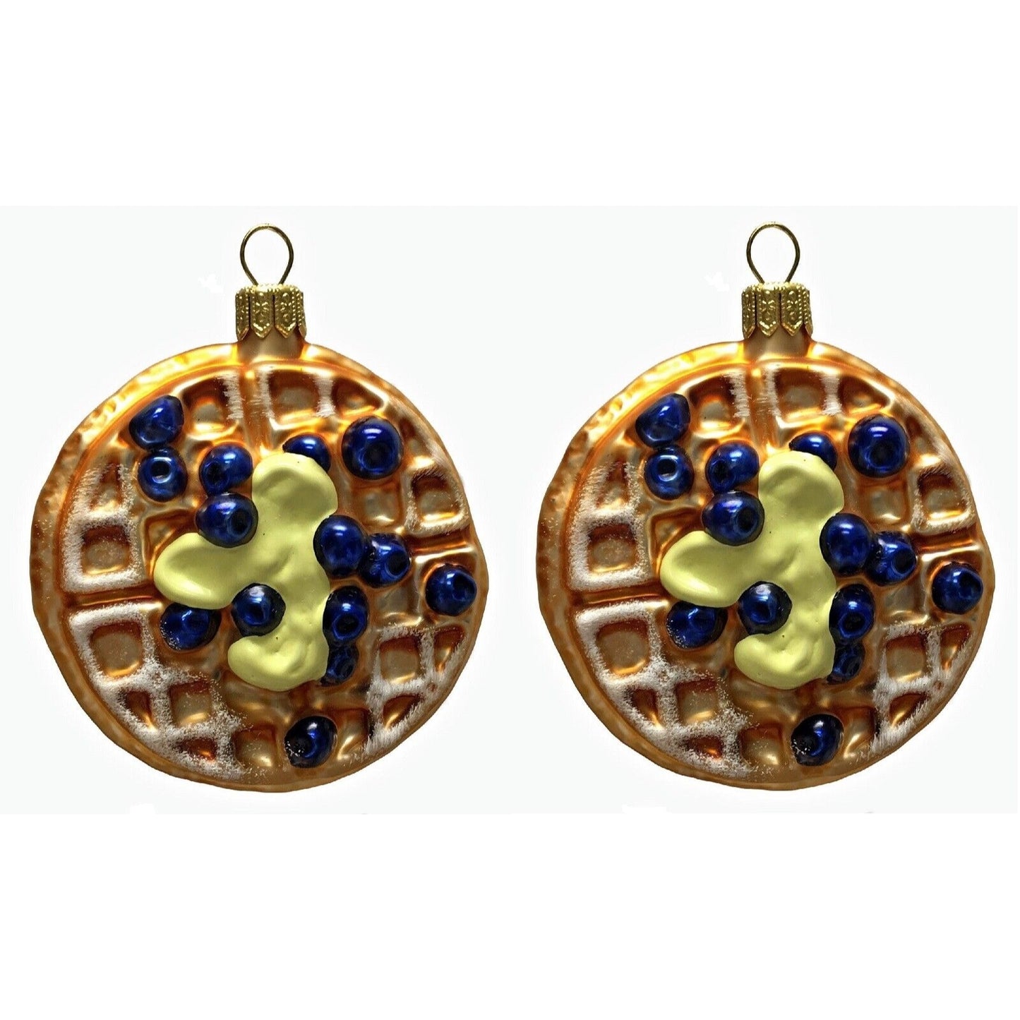 Blueberry Waffles with Butter Polish Glass Christmas Tree Ornament Set of 2 Food
