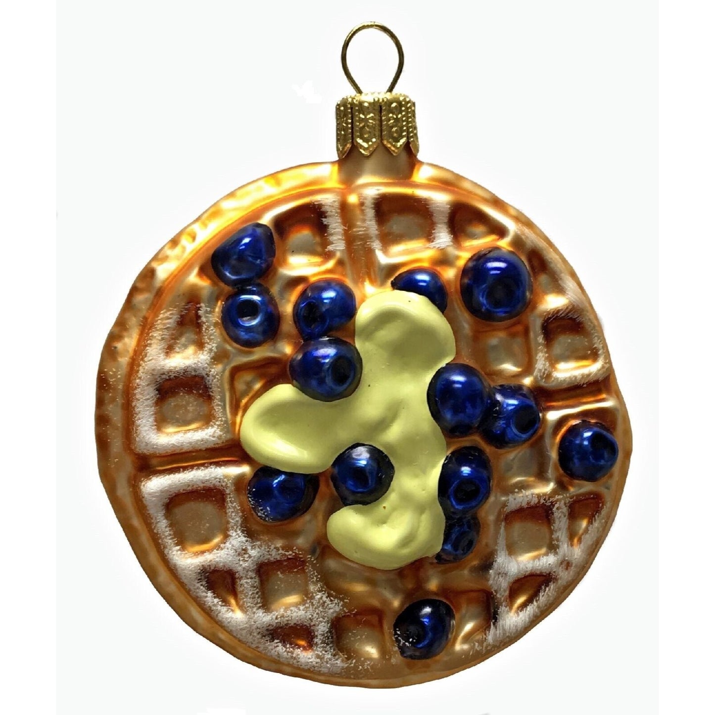 Blueberry Waffles with Butter Polish Glass Christmas Tree Ornament Set of 2 Food