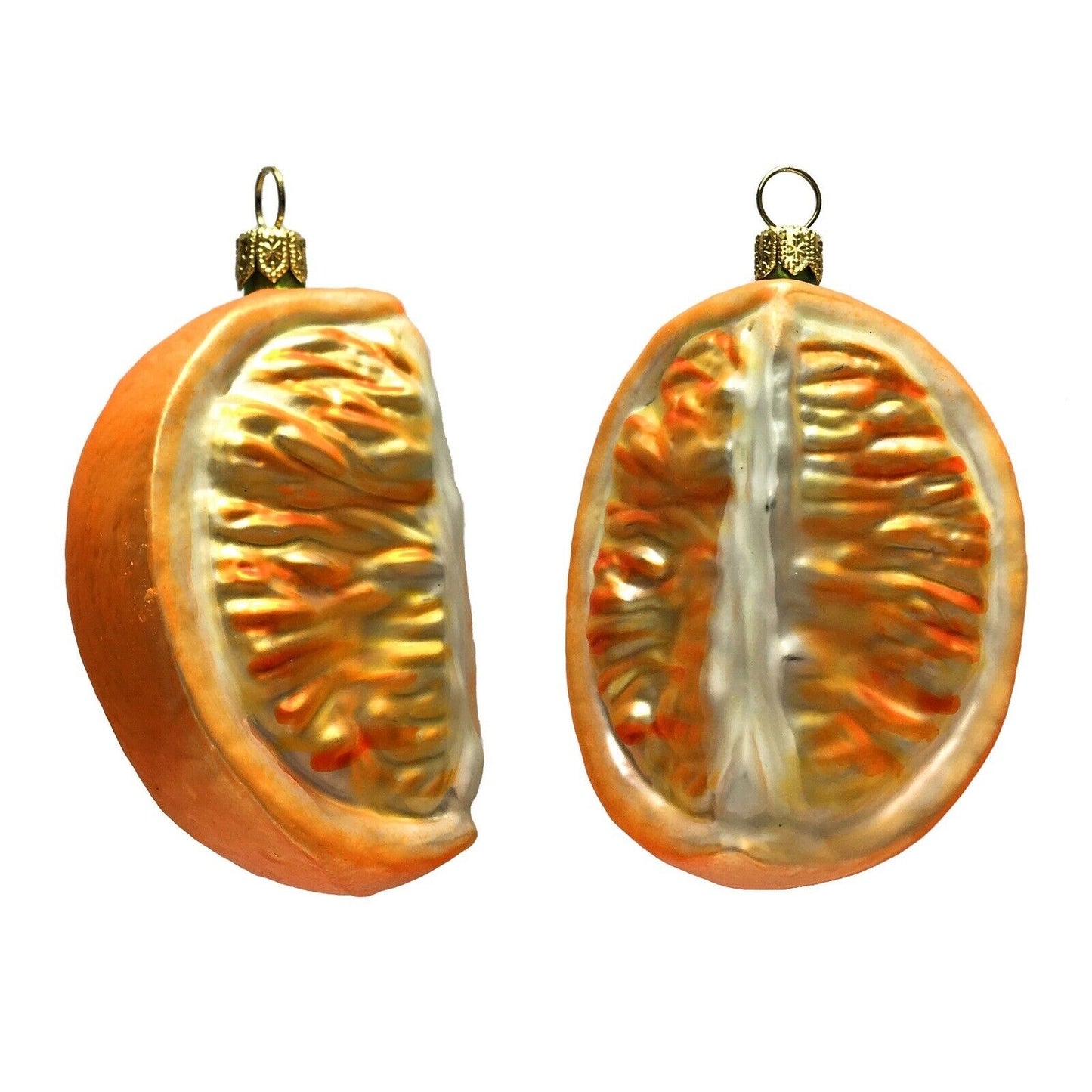 Orange Slice Polish Glass Christmas Tree Ornament Set of 2 Fruit Decoration