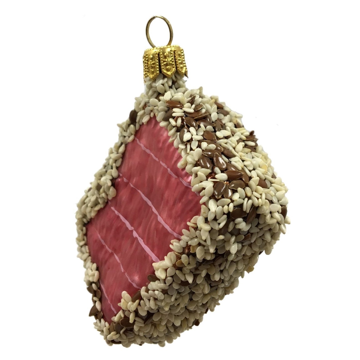 Pinnacle Peak Trading Sesame Crusted Seared Tuna Slice Polish Glass Christmas Tree Ornament Food
