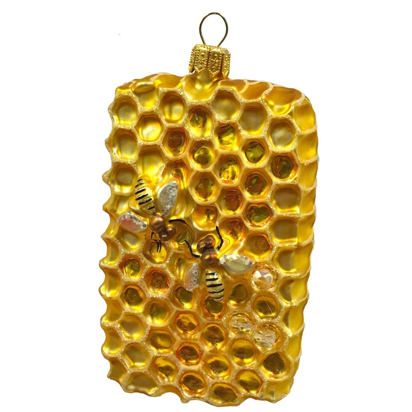 Piece of Honeycomb with Bees and Honey Polish Glass Christmas Tree Ornament