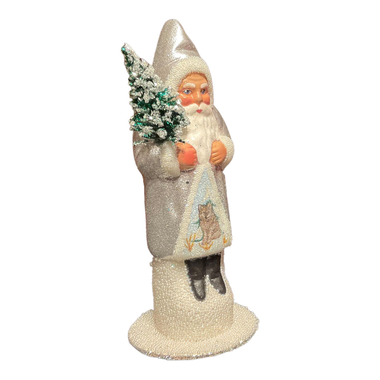 Ino Schaller Silver Santa with Wolf Scene German Paper Mache Candy Container