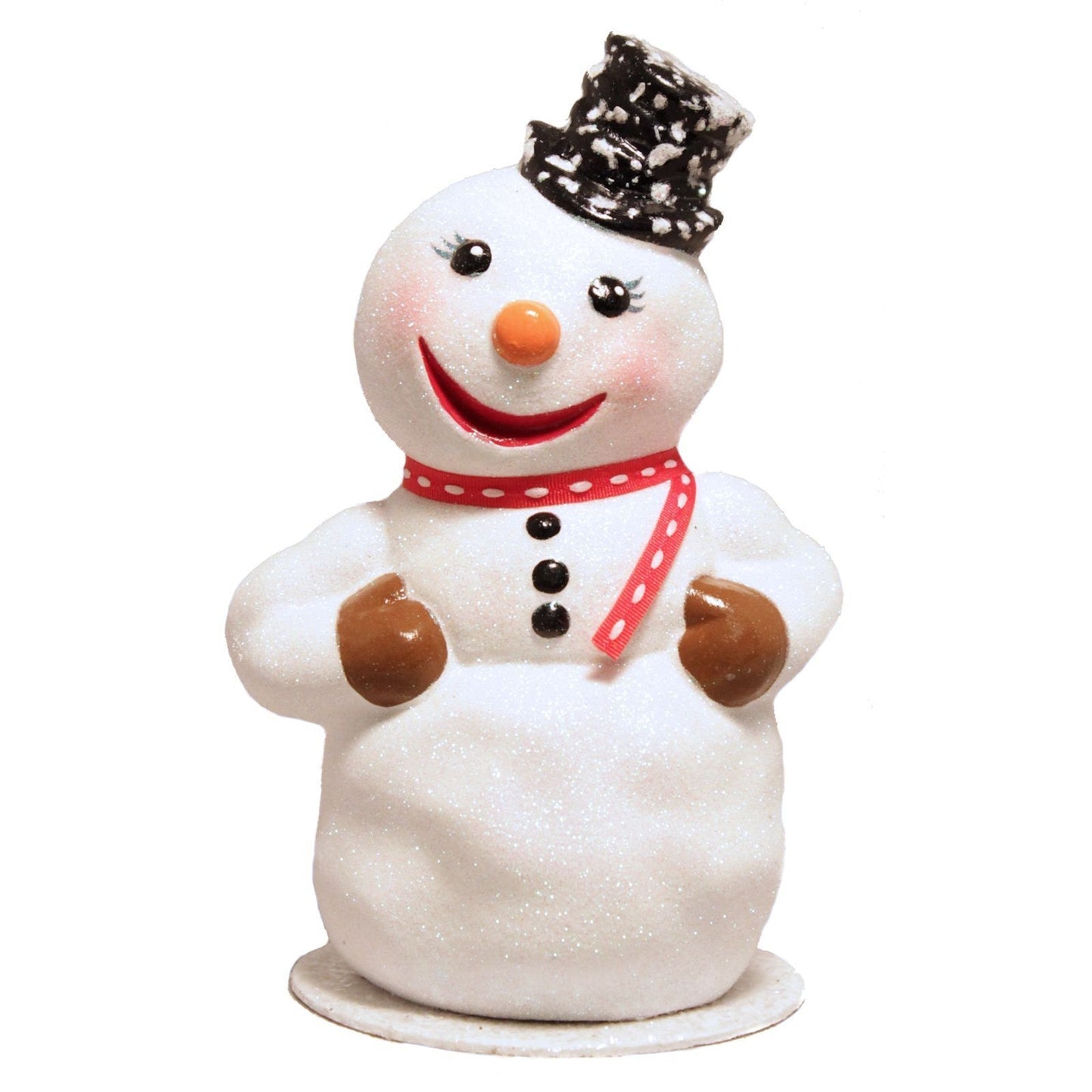 Ino Schaller Glitter Snowman with Top Hat German Paper Mache Candy Container