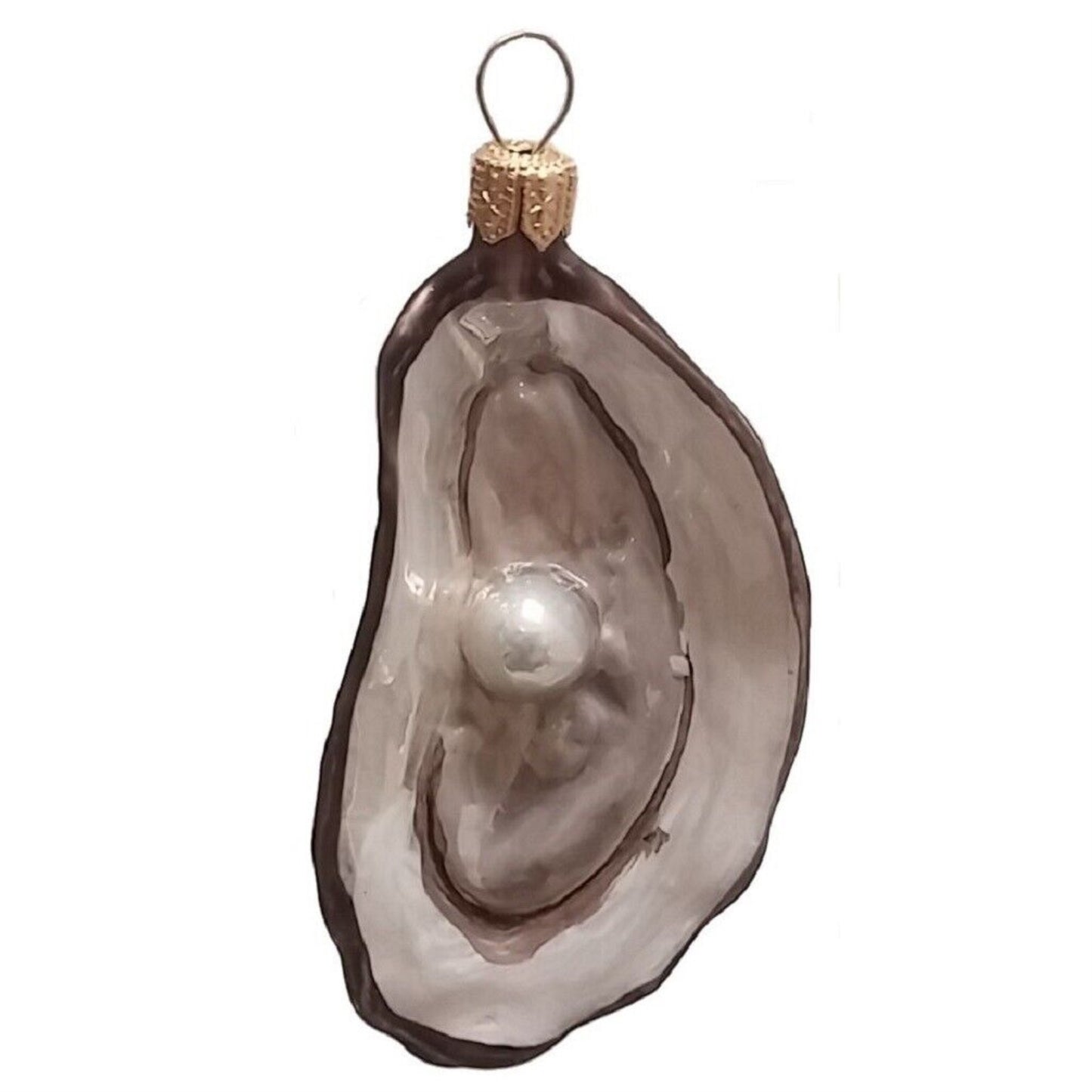 Pinnacle Peak Trading Oyster on a Half Shell Polish Glass Christmas Ornament Set of 2