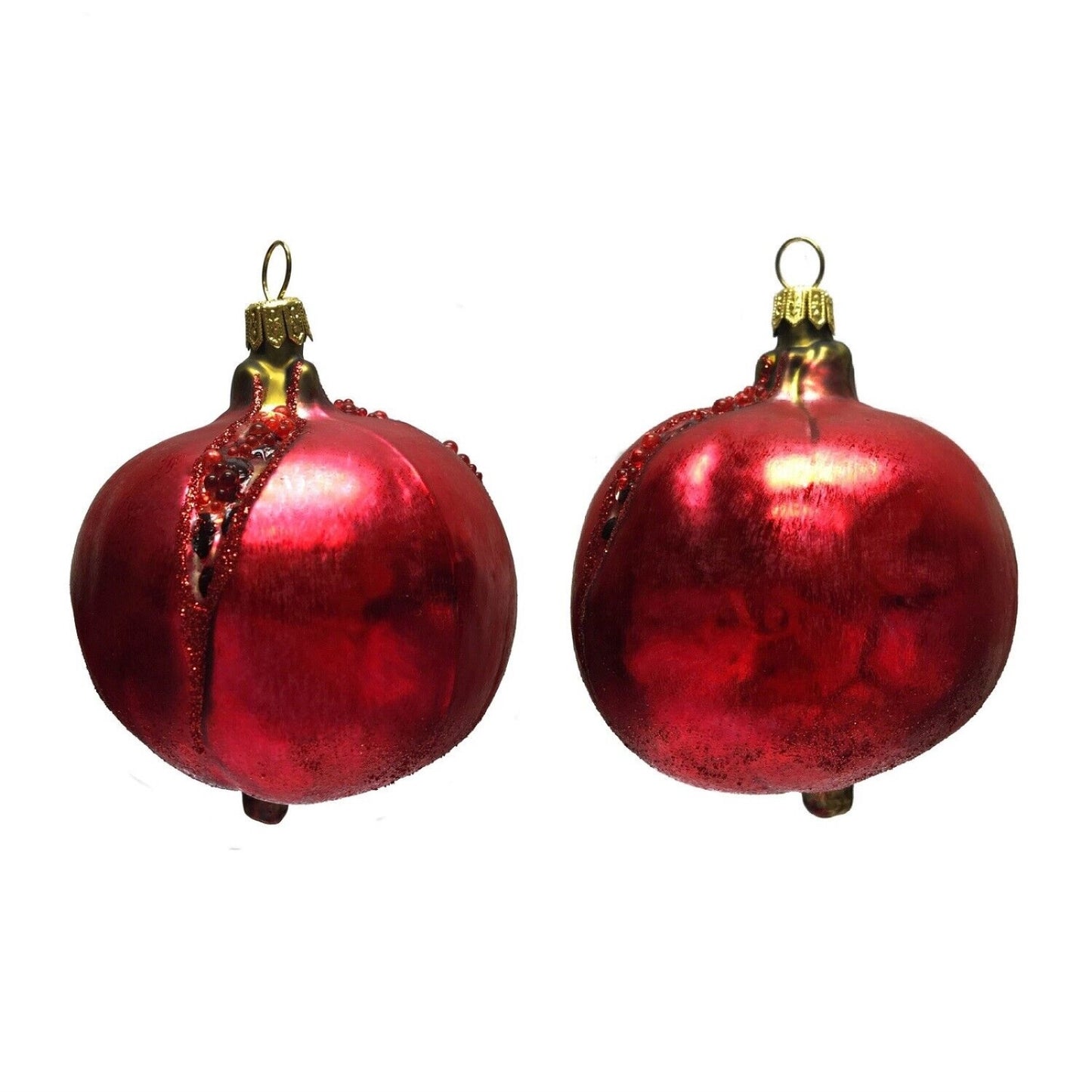 Pomegranate Fruit Polish Glass Christmas Tree Ornaments Set of 2 Food Decoration