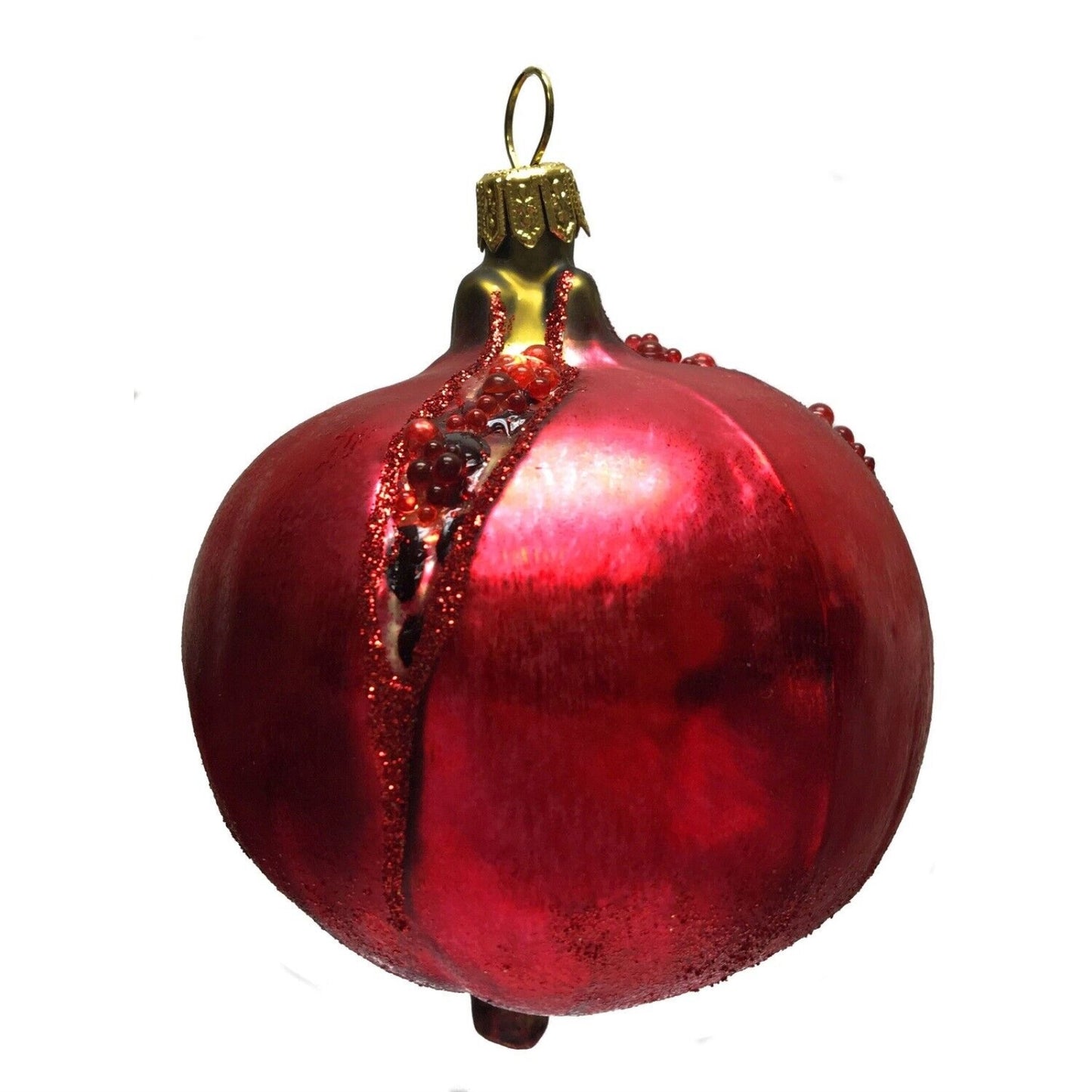 Pomegranate Fruit Polish Glass Christmas Tree Ornaments Set of 2 Food Decoration