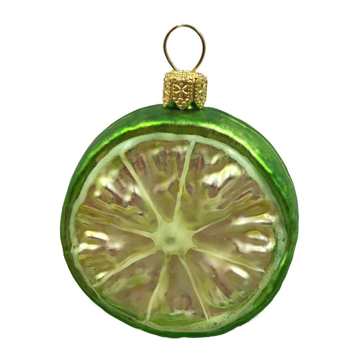 Slice of Lime Citrus Fruit Polish Glass Christmas Tree Ornament Food Set of 2