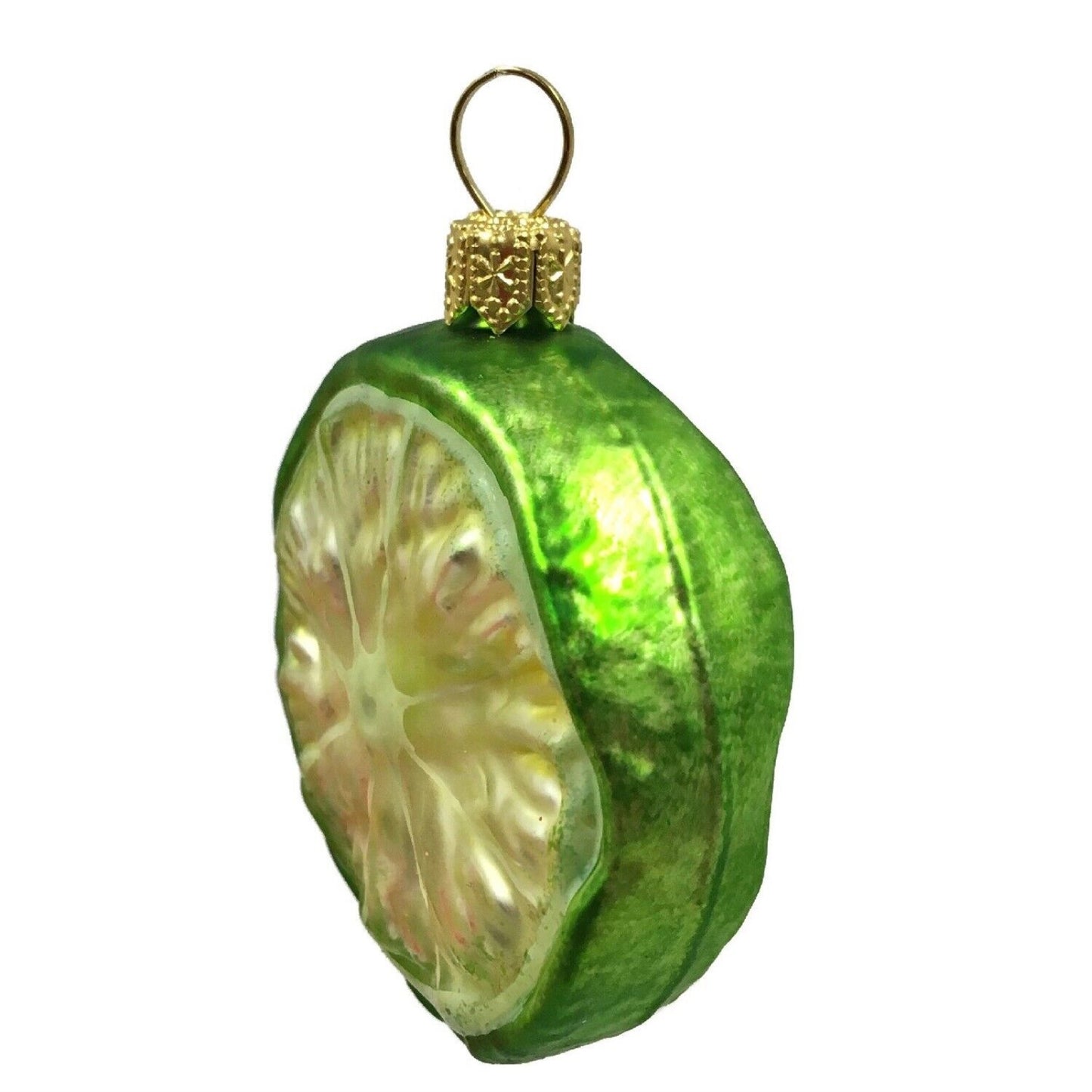 Slice of Lime Citrus Fruit Polish Glass Christmas Tree Ornament Food Set of 2