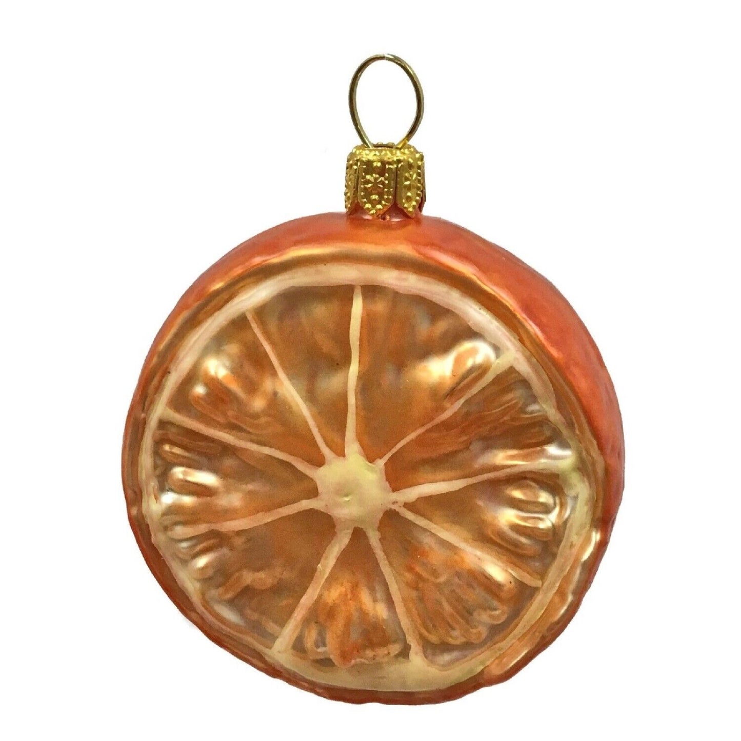 Slice of Mandarin Orange Citrus Fruit Polish Glass Christmas Ornament Set of 2