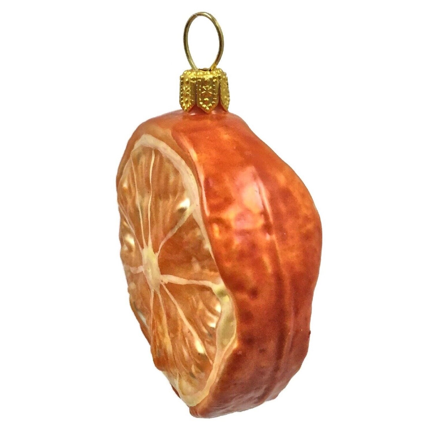 Slice of Mandarin Orange Citrus Fruit Polish Glass Christmas Ornament Set of 2