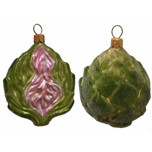 Artichoke Vegetable Polish Blown Glass Christmas Ornament Set of 2 Decorations