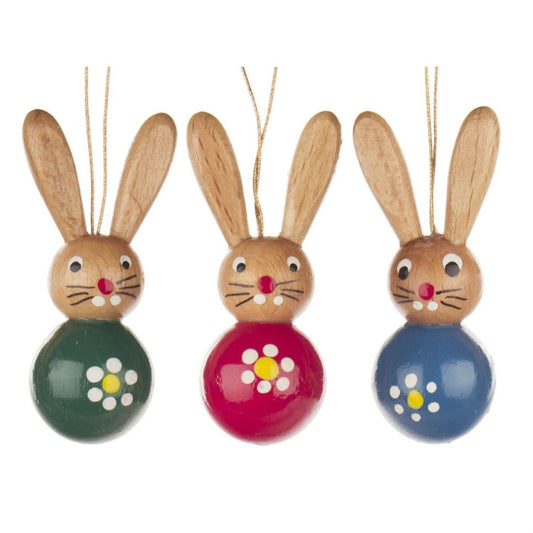 Pinnacle Peak Trading Red Blue Green Easter Bunny Rabbit German Wood Ornaments