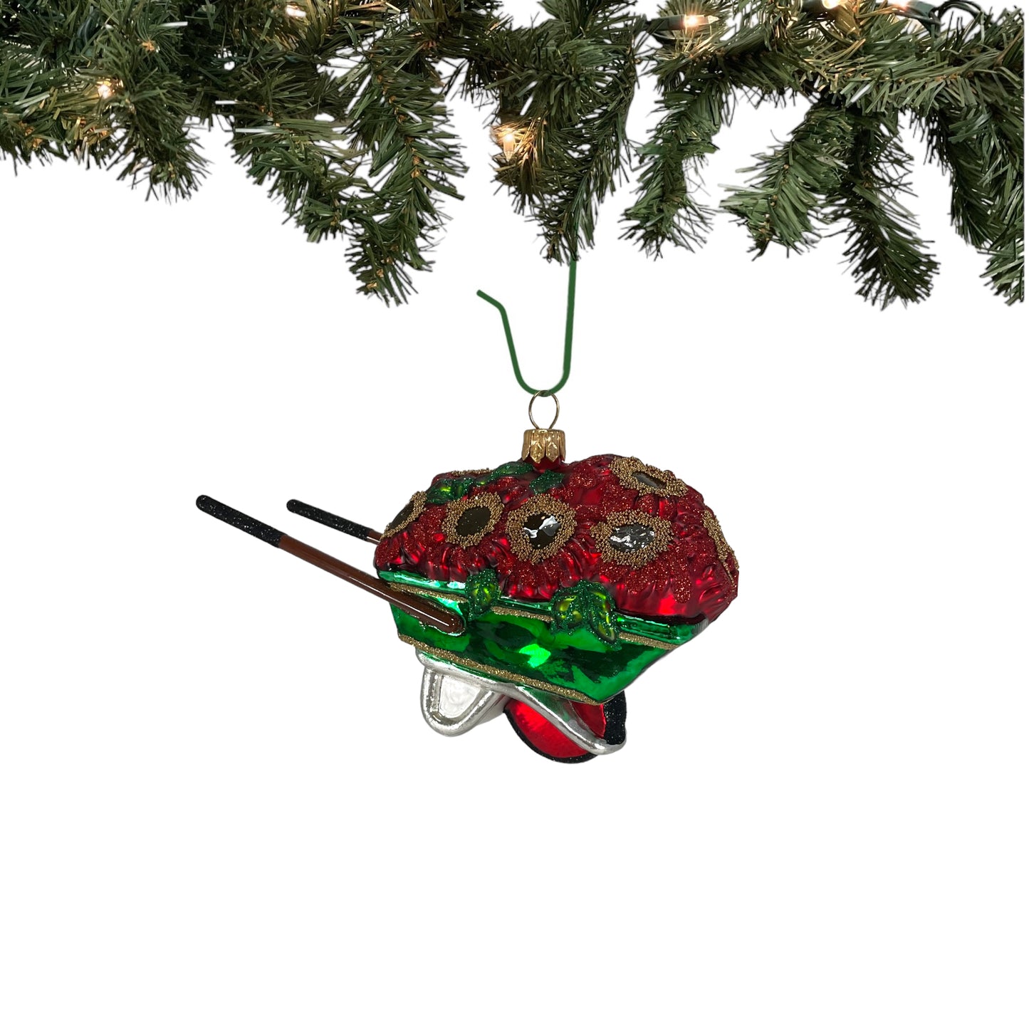 Garden Wheelbarrow with Flowers Polish Glass Christmas Ornament Decoration