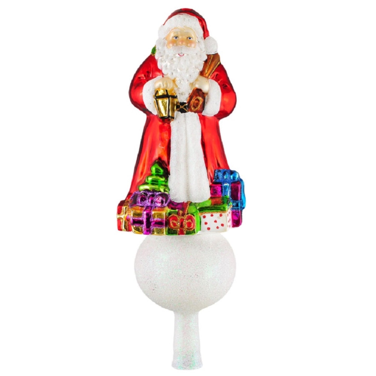 Santa Claus with Presents Gifts Polish Glass Christmas Tree Topper Decoration