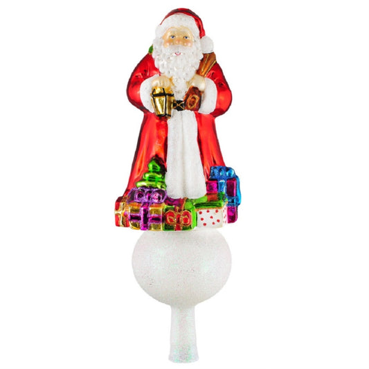 Santa Claus with Presents Gifts Polish Glass Christmas Tree Topper Decoration
