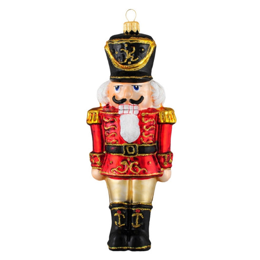 Large Red Nutcracker Soldier Polish Glass Christmas Tree Ornament Made in Poland 7.25 Inch