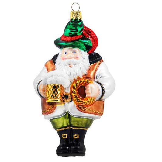 German Bavarian Santa Holding Beer Polish Glass Christmas Ornament Travel