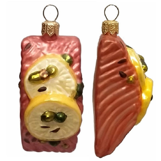 Slice of Salmon with Lemon Polish Glass Christmas Ornament Set of 2 Decorations