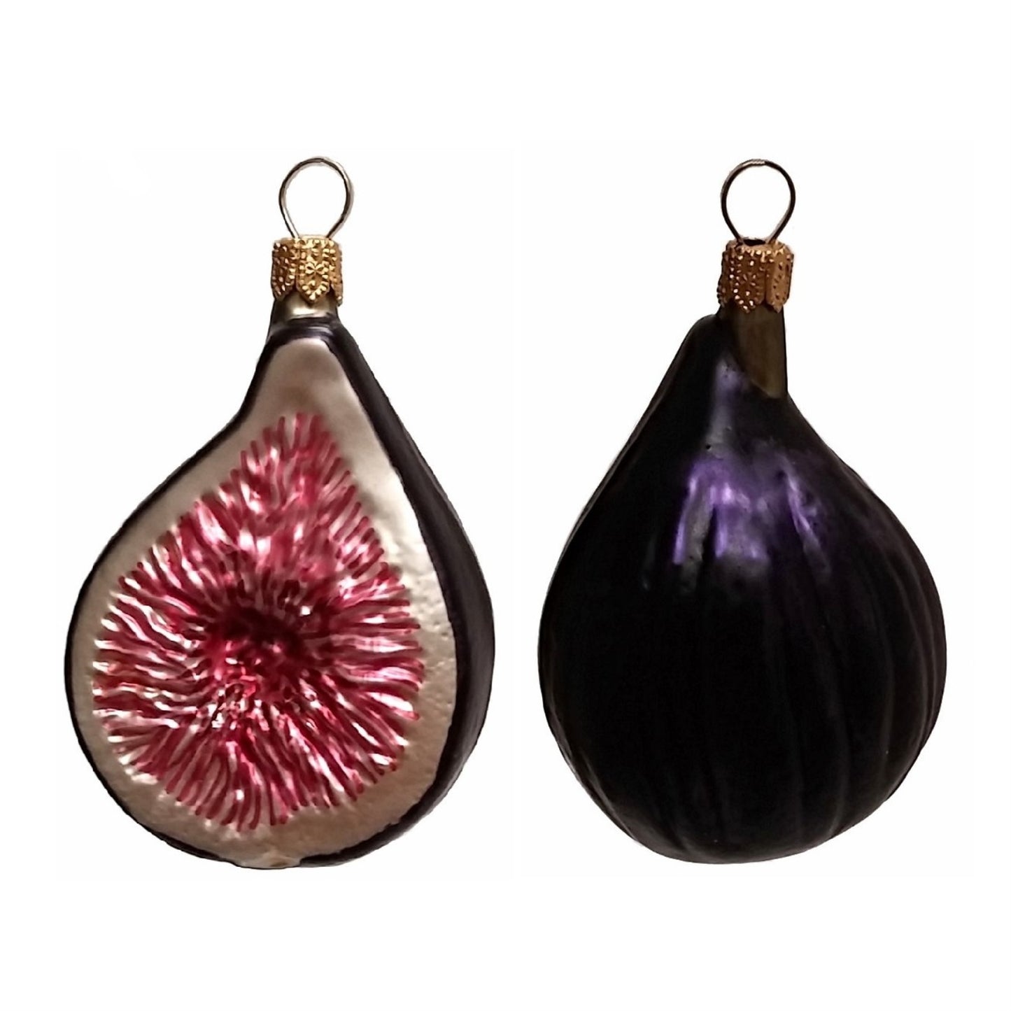 Pinnacle Peak Trading Slice of Fig Fruit Polish Blown Glass Christmas Ornament Set of 2