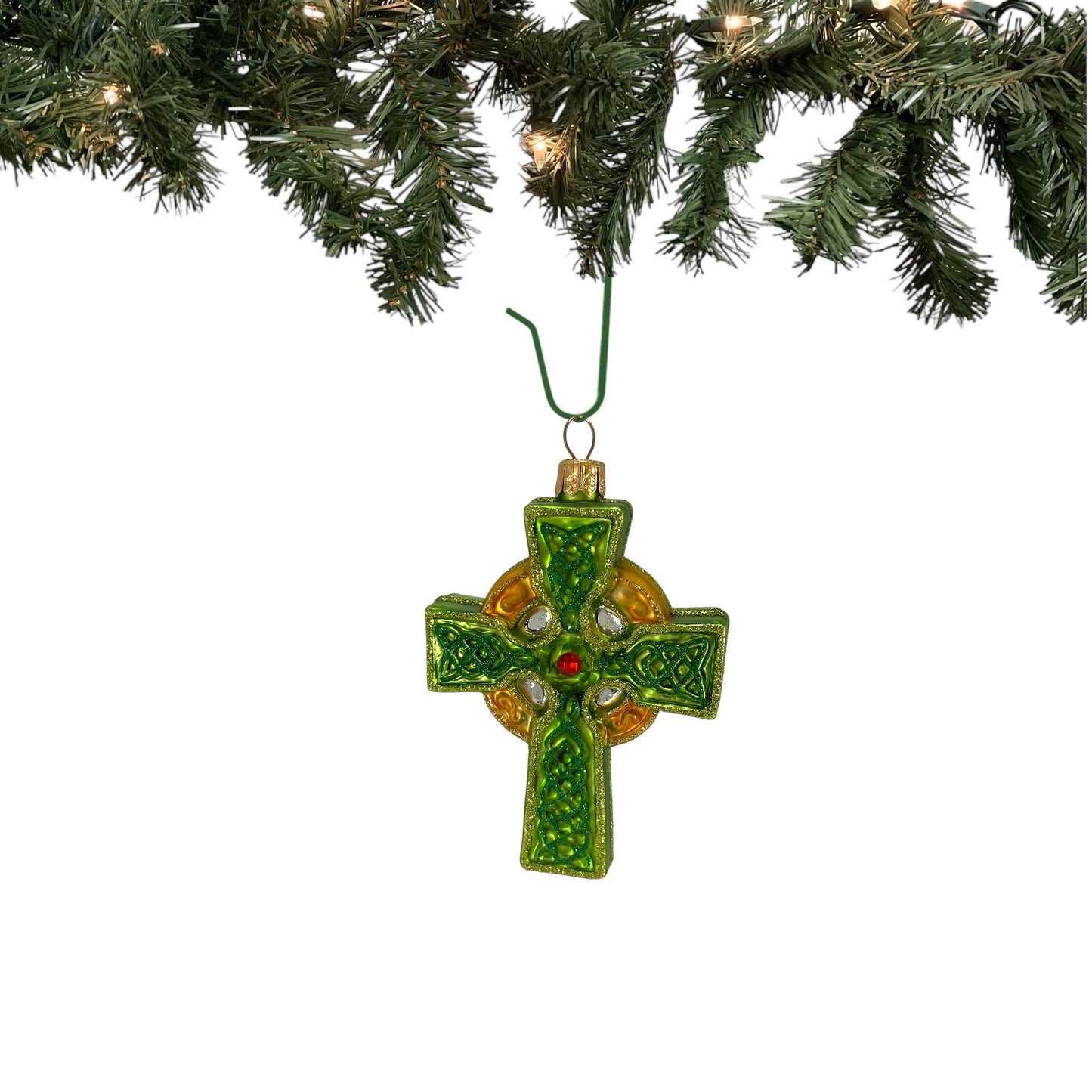 Pinnacle Peak Trading Green and Gold Celtic Cross Polish Glass Christmas Ornament Irish Decoration