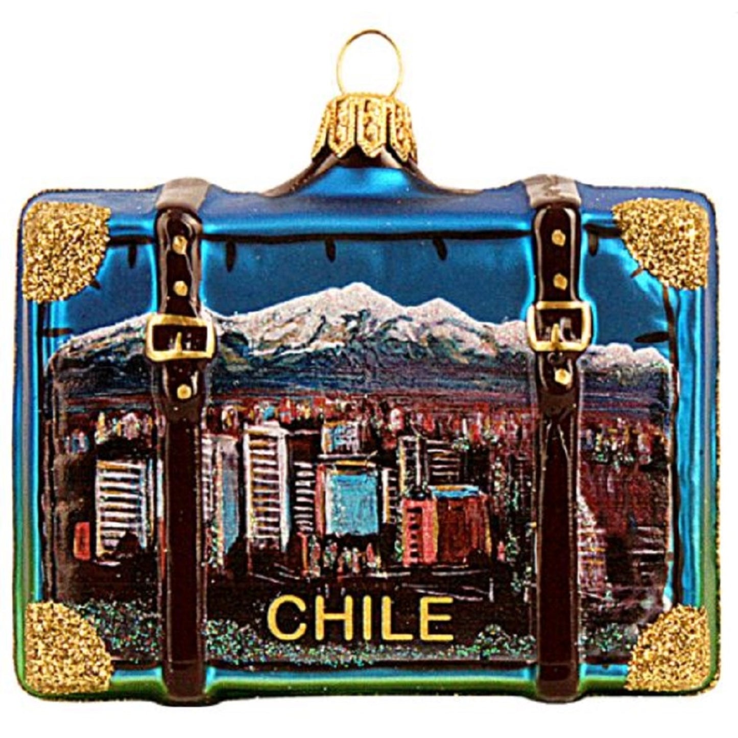 Chile Travel Suitcase Polish Glass Christmas Ornament South America Decoration