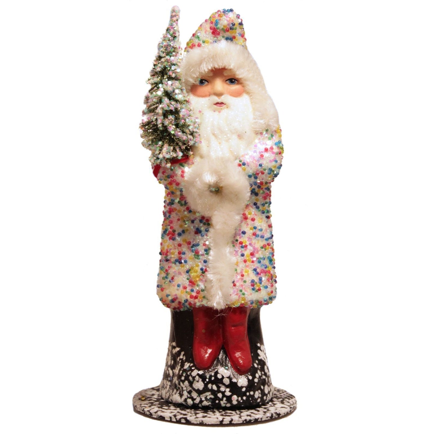 Schaller Multicolor Bead Coat Santa German Christmas Paper Mache Candy Container